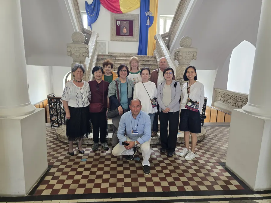 Nick with a group of travellers