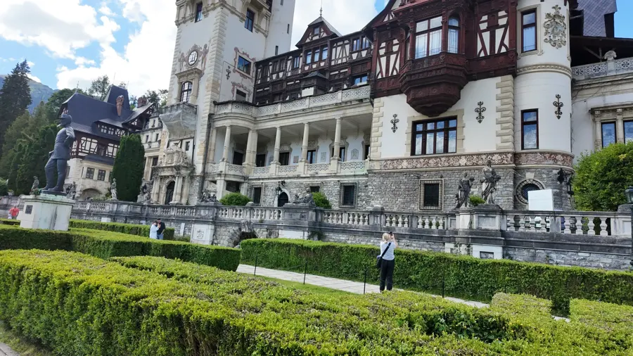 Peleș Castle seen from its garden path, Sinaia