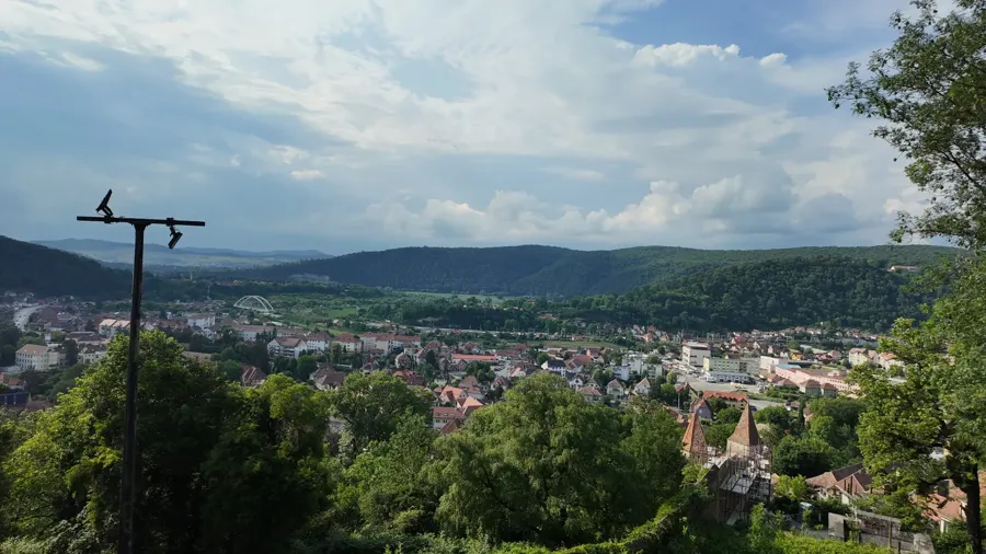 Sighișoara and its valley seen from above