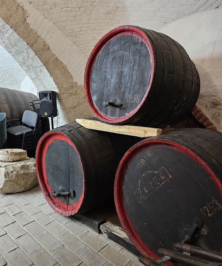 Old wooden barrels in a winery cellar